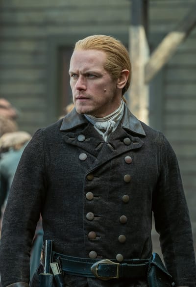 Sam Heughan dans le rôle de Jamie Fraser dans la saison 7 - Outlander