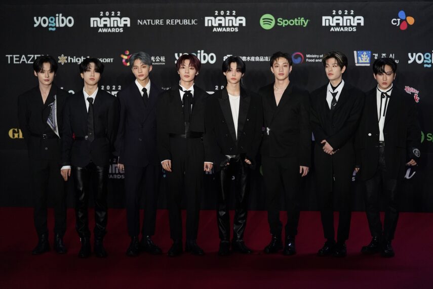 Bang Chan, Lee Know, Changbin, Hyunjin, Han, Felix, Seungmin, and I.N of Stray Kids
