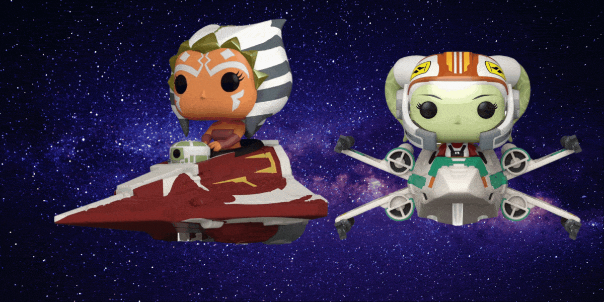 Funko Pop! Ride Super Deluxe: Star Wars Rebels Hyperspace Heroes - Hera Syndulla in X-Wing Starfighter and Funko Pop! Ride Super Deluxe: Star Wars Hyperspace Heroes - Ahsoka Tano in Delta 7 Jedi Starfighter, Amazon Exclusive