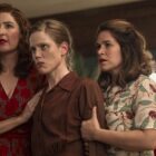 Greta and Carson hold Jess back in a stand-off in A League of Their Own on Prime Video