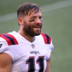 Julian Edelman of the New England Patriots looks on before their game against the Seattle Seahawks at CenturyLink Field on September 20, 2020 in Seattle, Washington.