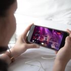 Woman watching tv on streaming service