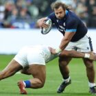 Pierre Schoeman of Scotland is tackled during the Six Nations Rugby match