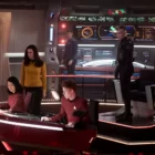 the bridge o the enterprise with the crew at their stations