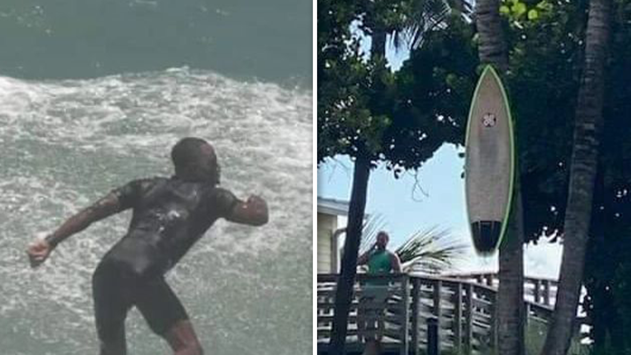 Surfeur noir déclare que sa planche a été volée et clouée à un arbre lors d’un acte raciste, enquête policière.