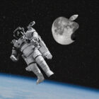 Apple logo as moon in space