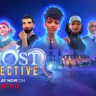 Title card for Ghost Detective showing five people and the city of New Orleans