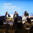 LOS ANGELES, CALIFORNIA - SEPTEMBER 21: (L-R) Moderator Todd Spangler, Digital Editor, Variety, Shalini Govil-Pai, VP, Google TV, Erin Oremland, General Manager, AgilLink, City National Bank, Soumya Sriraman, President of Streaming, Qurate Retail Group, Vibol Hou, EVP and Chief Technology Officer, Paramount Streaming, and Will Cady, EVP and Chief Technology Officer, Paramount Streaming speak onstage during the Variety Entertainment & Technology Summit presented by City National Bank at Four Seasons Hotel Los Angeles at Beverly Hills on September 21, 2023 in Los Angeles, California. (Photo by Matt Winkelmeyer/Variety via Getty Images)