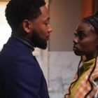 Jacob Latimore as Emmett and Birgundi Baker as Kiesha staring at each other in The Chi season 6 episode 2