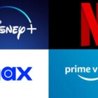 Logos for streaming platforms, including Disney+, Netflix, Max and Prime Video