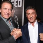 WESTWOOD, CA - NOVEMBER 19: Arnold Schwarzenegger (L) and Producer Sylvester Stallone attend the premiere of Warner Bros. Pictures' "Creed" at Regency Village Theatre on November 19, 2015 in Westwood, California.