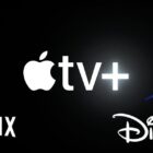 Disney+, Netflix, and Apple TV+ logos combined against a black background