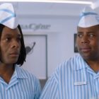 Kenan and Kel in their fast food uniforms and paper hats in Good Burger 2