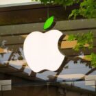 Apple logo on an Apple Store window
