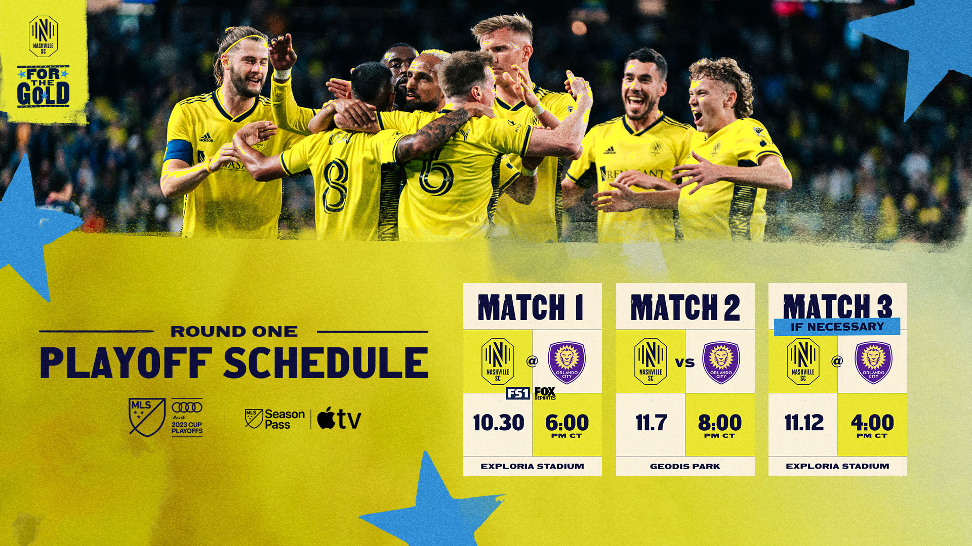 Calendrier de Nashville SC pour la participation à la série Best-of-3 du premier tour des séries éliminatoires Audi 2023 MLS Cup.