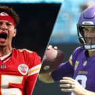 Patrick Mahomes of the Kansas City Chiefs; Kirk Cousins of the Minnesota Vikings