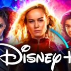 The Marvels trio, Disney+ logo