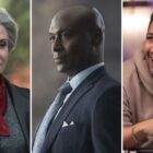 Megan Mullally, Lance Reddick, and Lin-Manuel Miranda in 