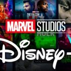 Marvel Studios logo, Disney Plus logo, movie and show thumbnails