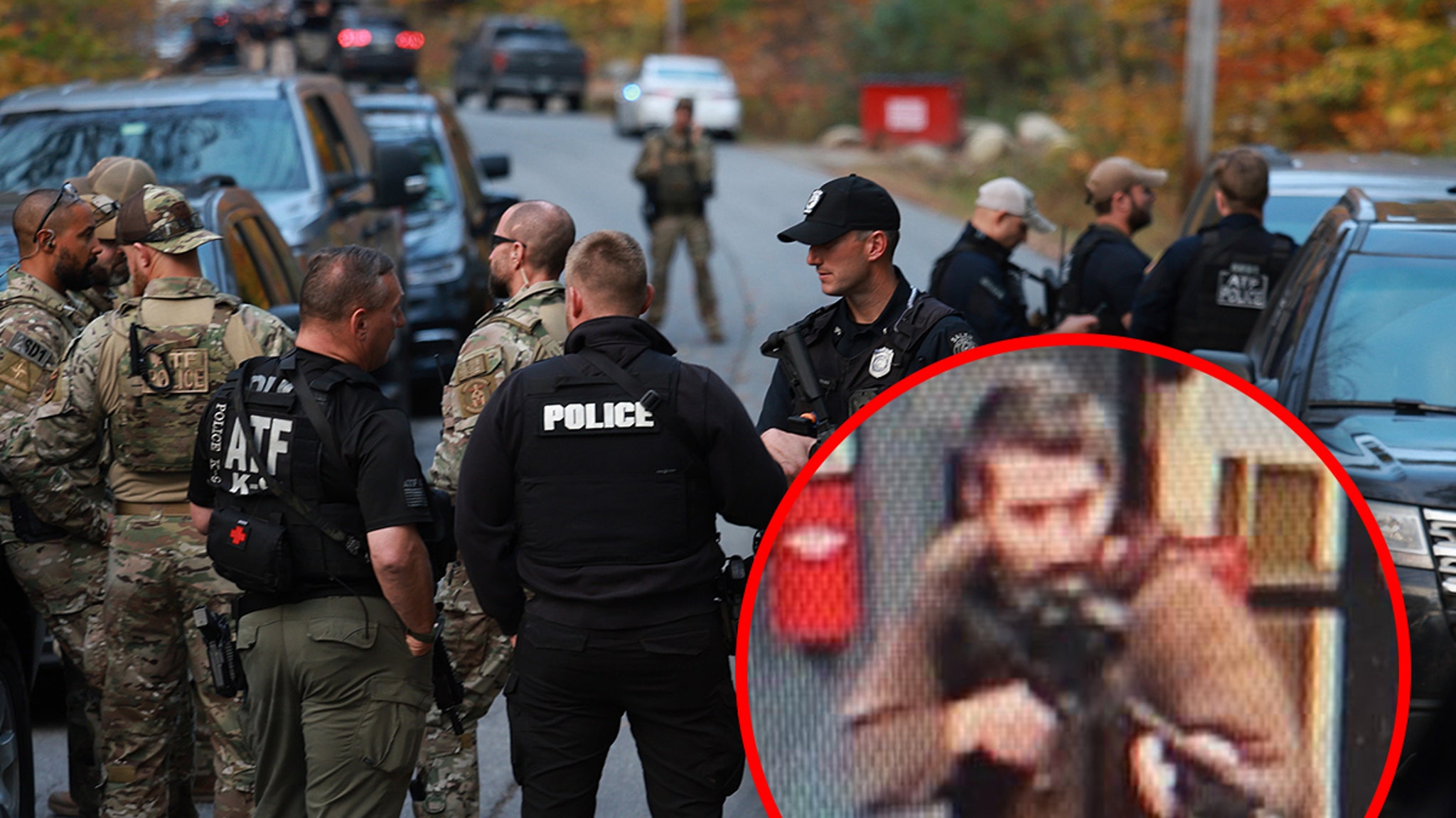 Domicile de Robert Card, suspect dans la fusillade du Maine, encerclé par la police.