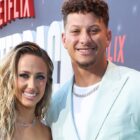 Brittany Mahomes and Patrick Mahomes attend the Netflix premiere of “Quarterback” in July in Los Angeles.