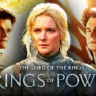 The Rings of Power logo, Morfydd Clark as Galadriel, Robert Aramayo as Elrond