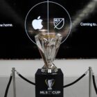 The MLS Cup trophy on display at an Apple store in Los Angeles last November.