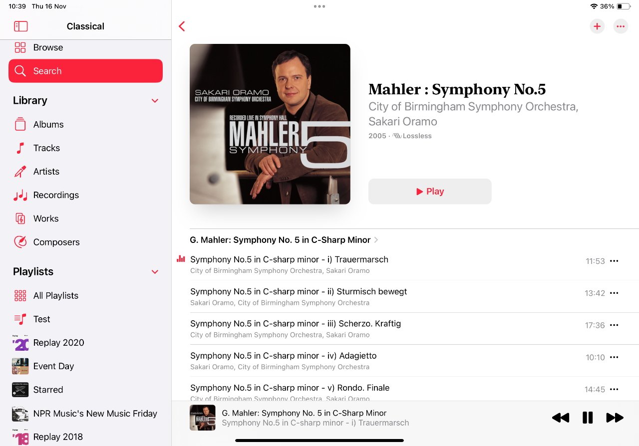 Apple Music Classical utilise bien l'écran plus grand de l'iPad, mais ne permet toujours pas de téléchargement direct