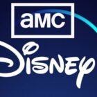 The AMC logo above the Disney+ logo, with a scowling Mickey Mouse looking on