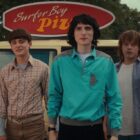 Millie Bobby Brown as Eleven, Noah Schnapp as Will Byers, Finn Wolfhard as Mike Wheeler, Charlie Heaton as Jonathan Byers, and Eduardo Franco as Argyle in 'Stranger Things'
