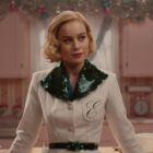 Brie Larson as Elizabeth Zott on the set of Supper at Six in Lessons in Chemistry.