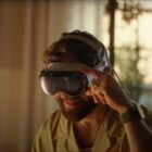 Apple Vision Pro VR headset on a man who is using it as a camera