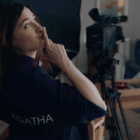 Kathryn Hahn hushing viewers while playing Agatha Harkness in the Disney+ original series 'WandaVision' (2021) from the Marvel Cinematic Universe (MCU) during the "Agatha All Along" musical sequence