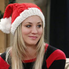 Kaley Cuoco wearing santa hat in 