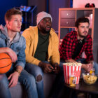 basketball fans watching tv