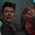 The Doctor and Donna look on in fear in an episode still.