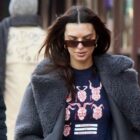 Emily Ratajkowski Completes Her Latest Y2K Look with the Fuzziest Gray Coat