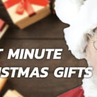 last minute christmas gifts with santa and presents behind