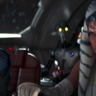 Ahsoka (Rosario Dawson) and Sabine (Natasha Liu Bordizzo) riding in Ahsoka's starship in 'Ahsoka'