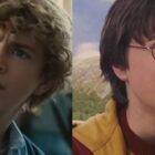 Walker Scobell as Percy Jackson and Daniel Radcliffe as Harry Potter