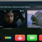 An LG OLED screen showing the Apple TV search interface in tvOS 17.2