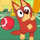 Rusty plays cricket in Bluey