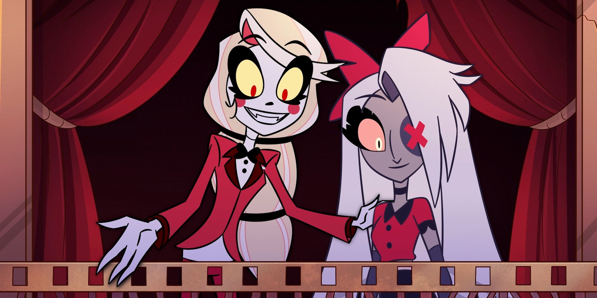 Charlie Morningstar et Vaggie se tiennent ensemble à l'intérieur de l'Hazbin Hotel