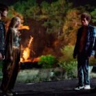 WOLF PACK: EP# 101 -- “From a Spark to a Flame” -- Tyler Gray as Harlan Briggs, Chloe Robertson as Luna Briggs, Armani Jackson as Everett Lang and Bella Shepard as Blake Navarro in WOLF PACK on Paramount+. Photo: Steve Dietl/Paramount+ © 2022 MTVE All Rights Reserved.