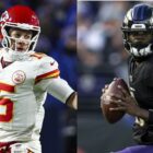 Composite image of Patrick Mahomes (L) and Lamar Jackson (R)