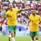  Jackson Irvine of Australia celebrates ahead of the Syria vs Australia live stream at AFC Asian Cup 2023