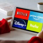 Discovery Plus, Hulu, Paramount Plus, Peacock and Netflix streaming service apps on phones