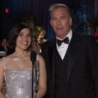 America Ferrera and Kevin Costner present at the 2024 Golden Globe Awards