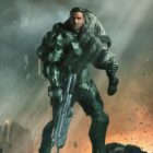 Master Chief carries a wounded Spartan in a destroyed Reach city in Halo season 2