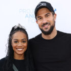 Rachel Lindsay and Bryan Abasolo attend Thanksgiving at Project Angel Food on November 23, 2023 in Los Angeles, California.